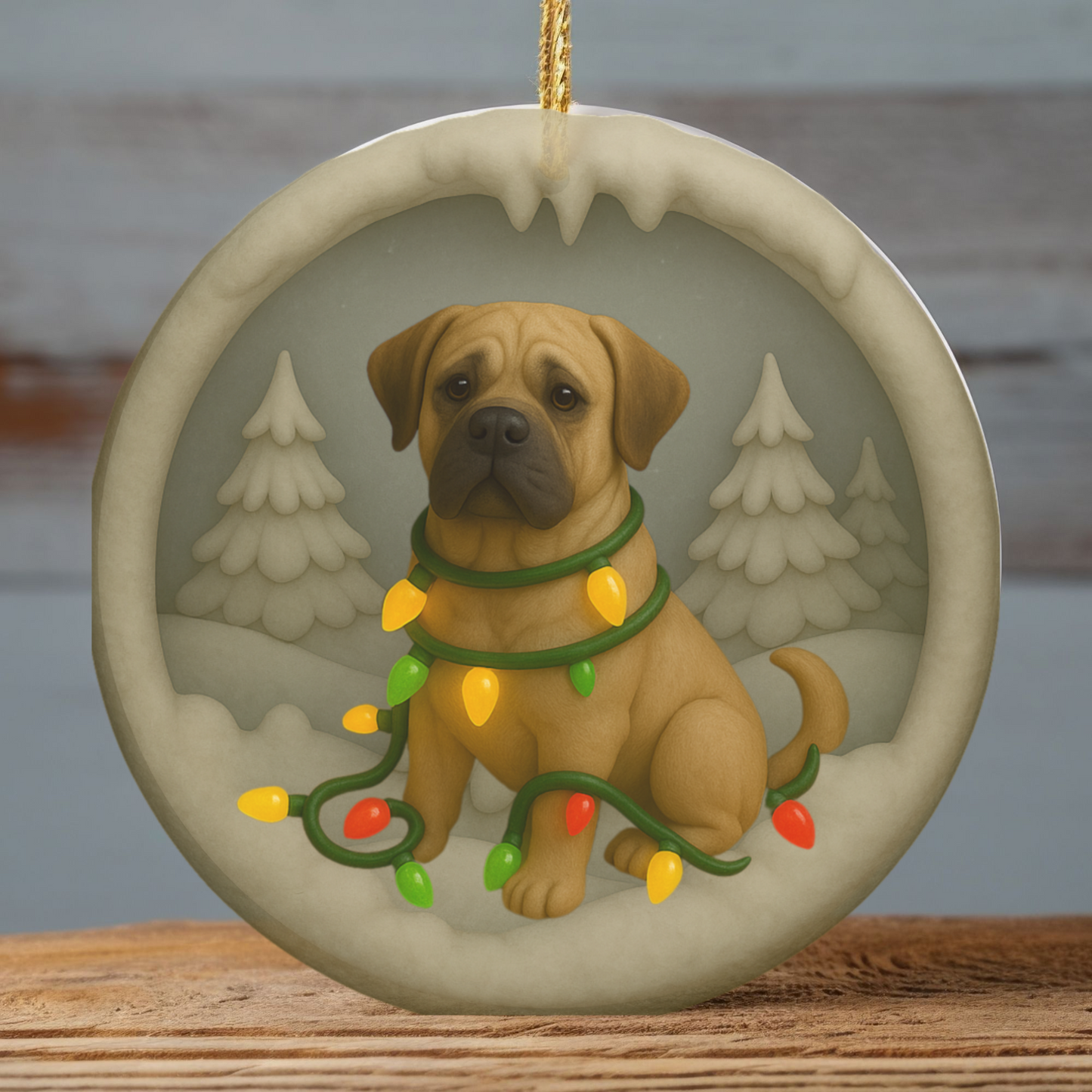 Personalized Mastiff Christmas Ornament, 3D Clay-Style Dog Keepsake with Lights