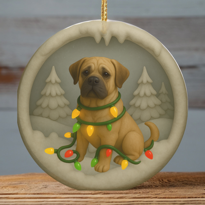 Personalized Mastiff Christmas Ornament, 3D Clay-Style Dog Keepsake with Lights