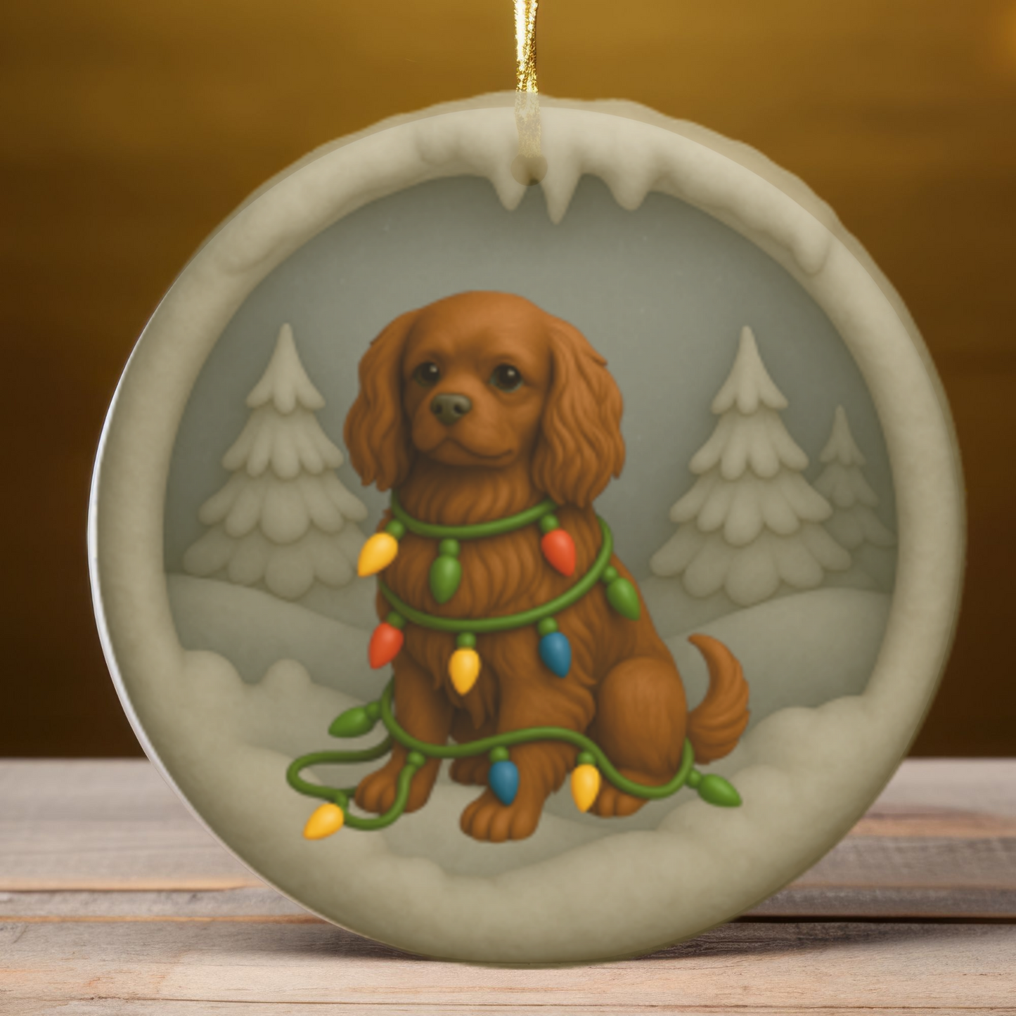 Personalized Ruby Cavalier King Charles Spaniel Christmas 3D Clay-Style Ornament