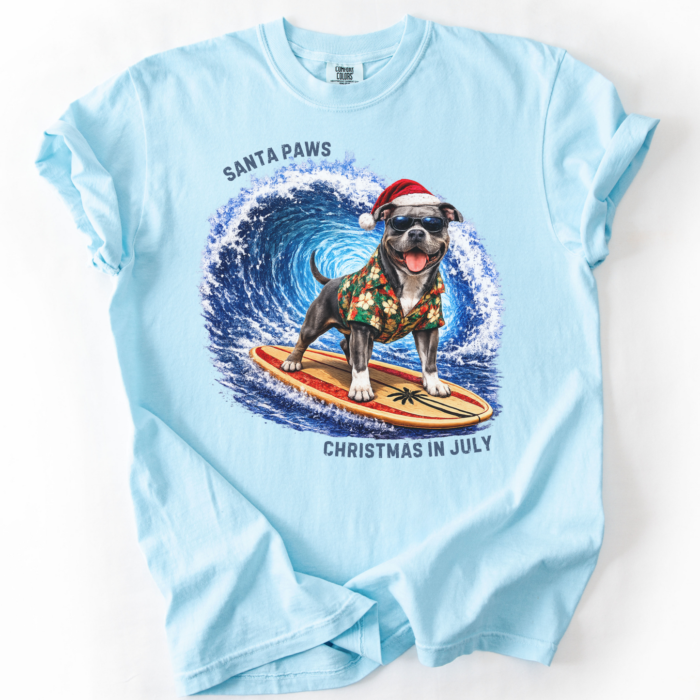 Christmas in July Gift for Pit Bull Lovers, Santa Paws Beach Shirt
