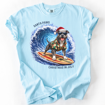 Christmas in July Gift for Pit Bull Lovers, Santa Paws Beach Shirt