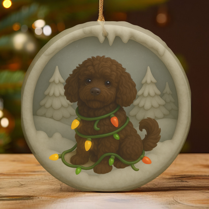 Personalized Portuguese Water Dog Christmas Ornament, 3D Clay-Style Dog Keepsake with Lights