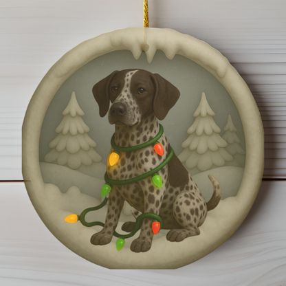 Personalized Brown German Shorthaired Pointer Christmas Ornament, 3D Clay-Style Dog Keepsake with Lights