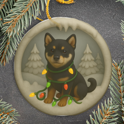 Personalized Black Shiba Inu Christmas Ornament, 3D Clay-Style Dog Keepsake with Lights