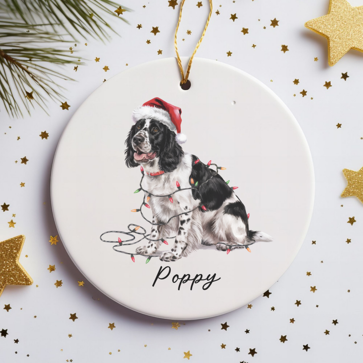 Personalized Black Springer Spaniel Ornament, Christmas Dog Decor