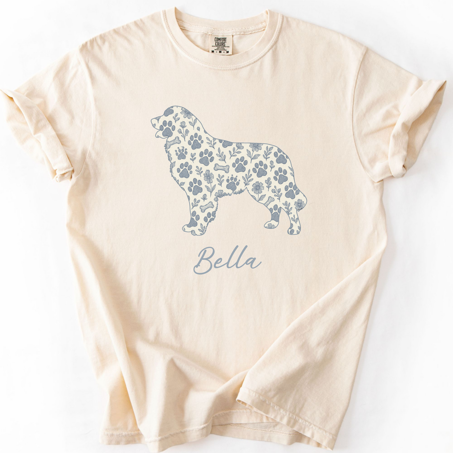 Personalized Dog Silhouette Shirt, Custom Pet Name Tee, Floral Paw Print Dog Lover Gift
