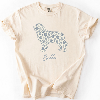 Personalized Dog Silhouette Shirt, Custom Pet Name Tee, Floral Paw Print Dog Lover Gift