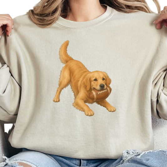 Golden Retriever Football Sweatshirt Dog Lover Game Day Crewneck Golden Mom Gift