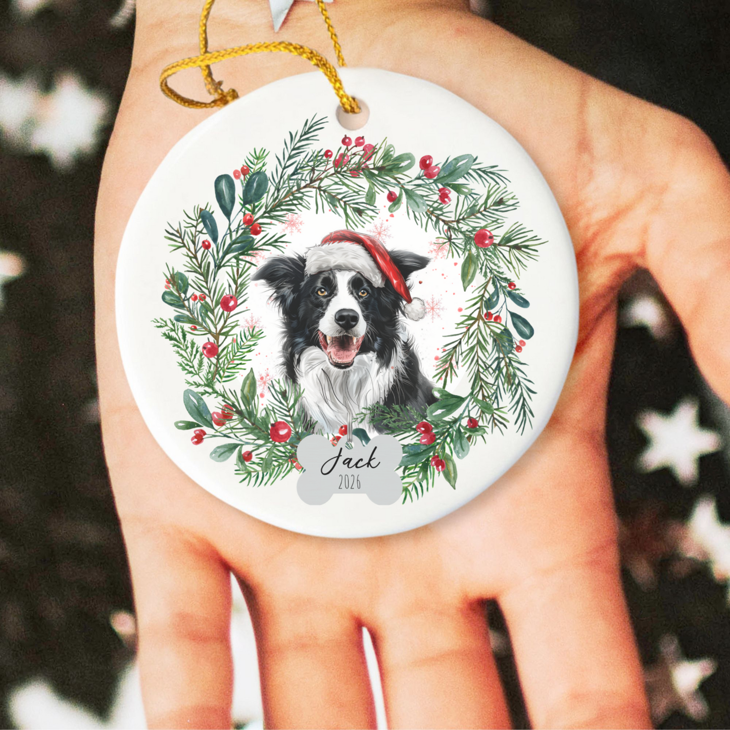Personalized Border Collie Christmas Ornament