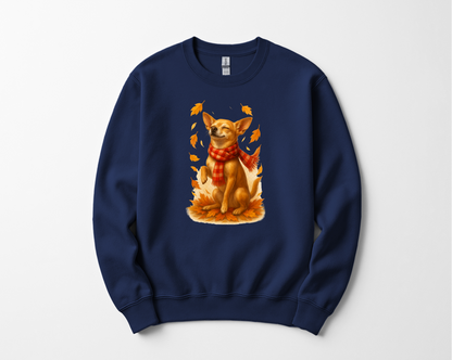 Chihuahua in Autumn Leaves T-shirt, Fall Dog Sweatshirt, Pet Lover Gift, Cozy Canine Apparel, Chihuahua in Scarf, Dog Mom Present