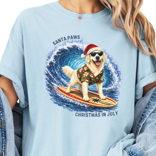 Christmas in July English Cream Golden Retriever Santa Paws Beach Shirt