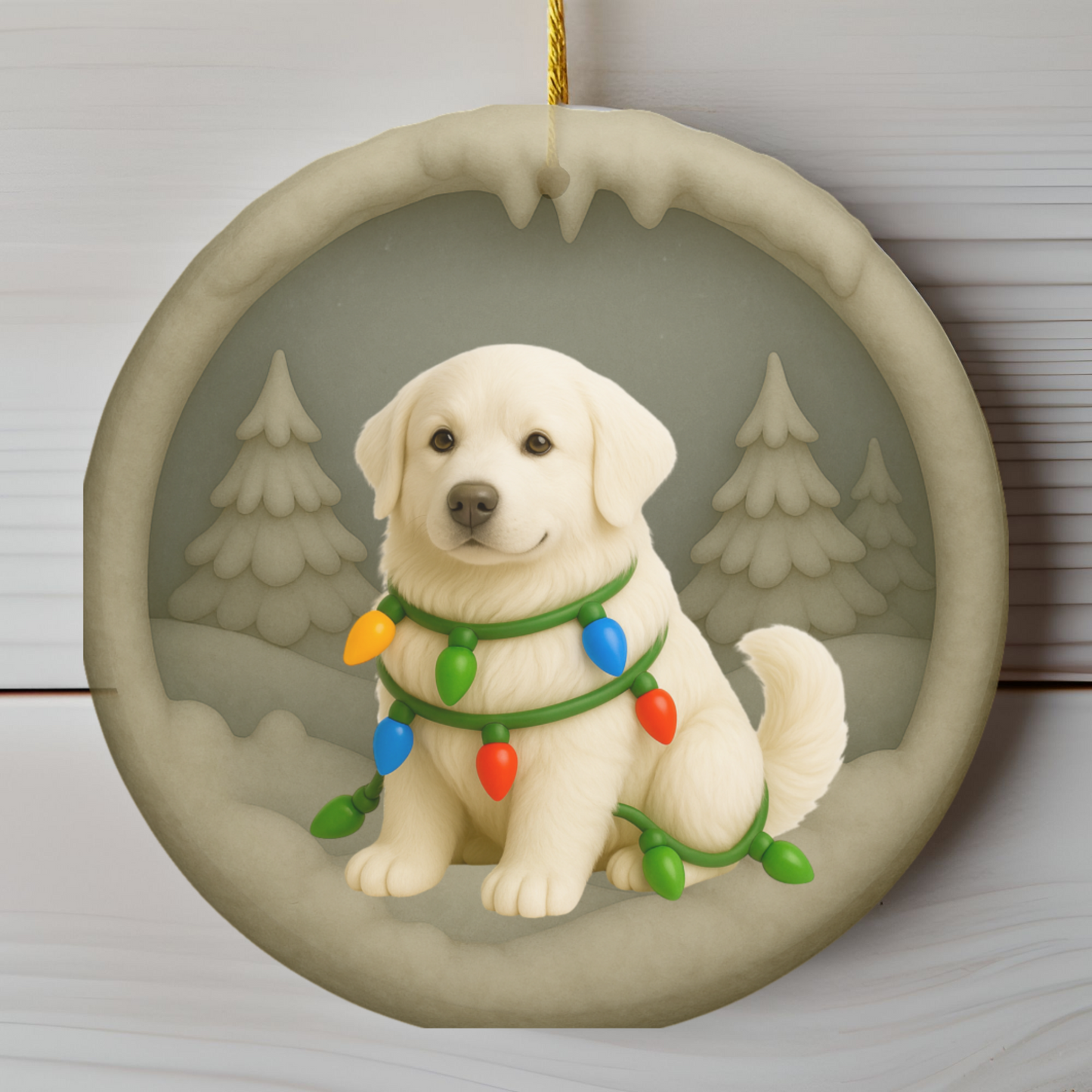 Personalized Great Pyrenees Christmas Ornament, 3D Clay-Style Dog Keepsake with Lights