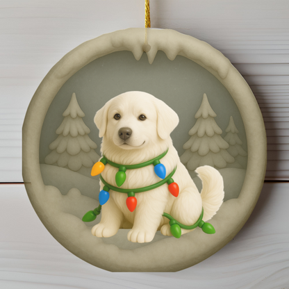Personalized Great Pyrenees Christmas Ornament, 3D Clay-Style Dog Keepsake with Lights