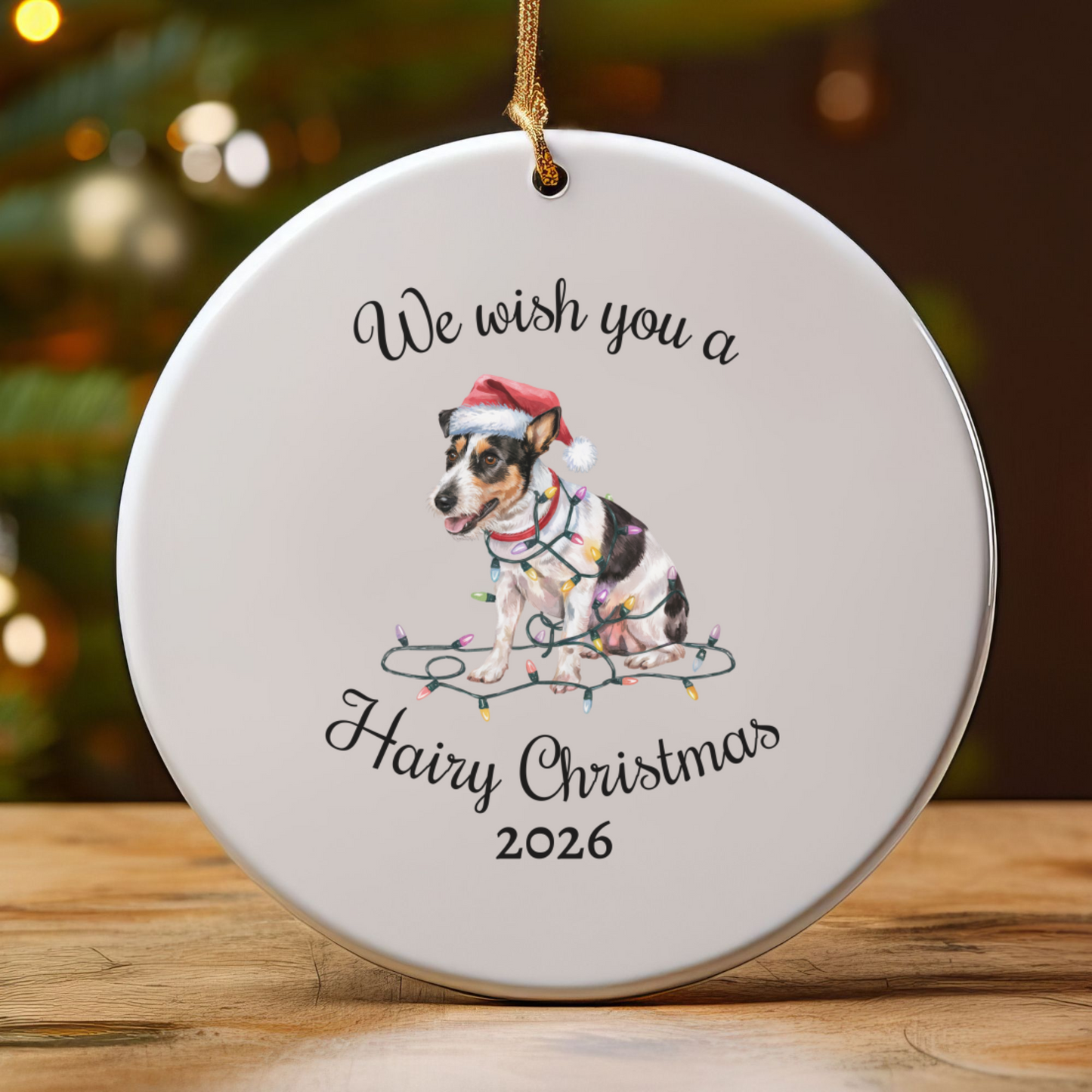 Christmas Rat Terrier Ornament, Christmas Lights Dog Keepsake