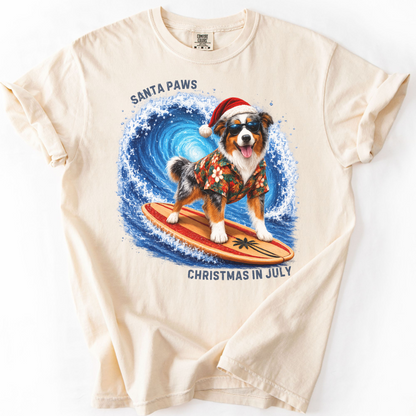 Christmas in July Gift for Australian Shepherd Lovers, Santa Paws Beach Shirt