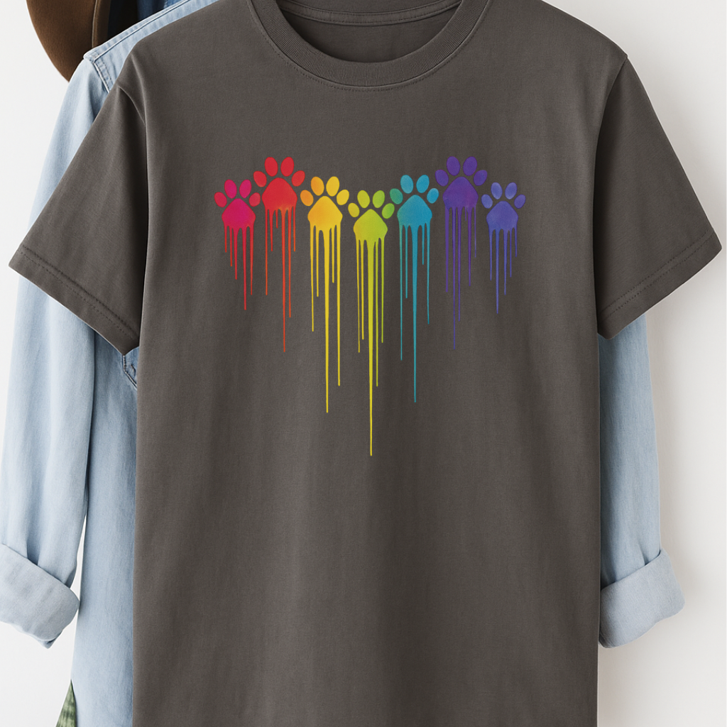 Rainbow Paw Print Heart Shirt Dog Lover Pride Tee Colorful Dripping Paw T-shirt Pet Parent Gift Animal Rescue Support Shirt