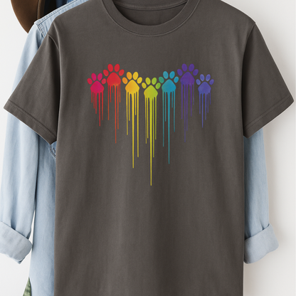 Rainbow Paw Print Heart Shirt Dog Lover Pride Tee Colorful Dripping Paw T-shirt Pet Parent Gift Animal Rescue Support Shirt