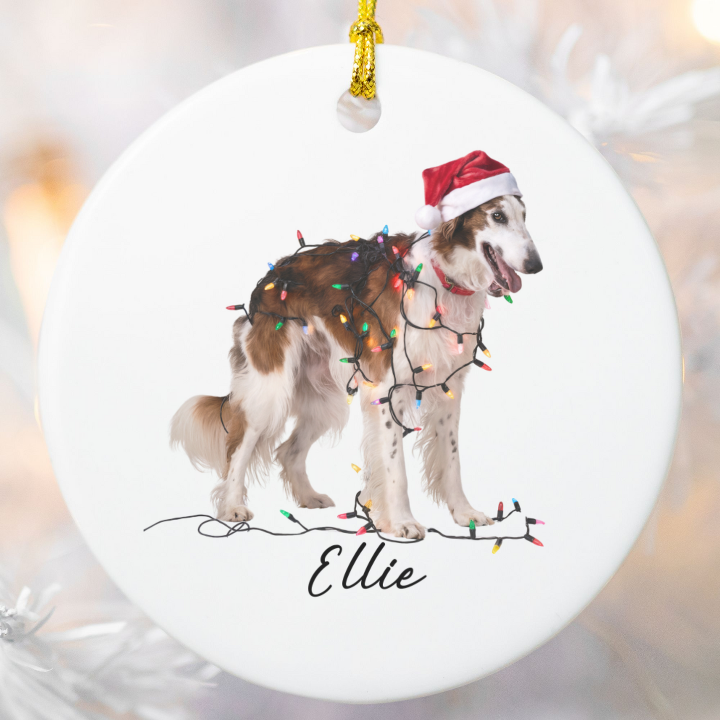 Personalized Borzoi Christmas Ornament, Ceramic Dog Lover Holiday Decor, Customizable Pet Keepsake