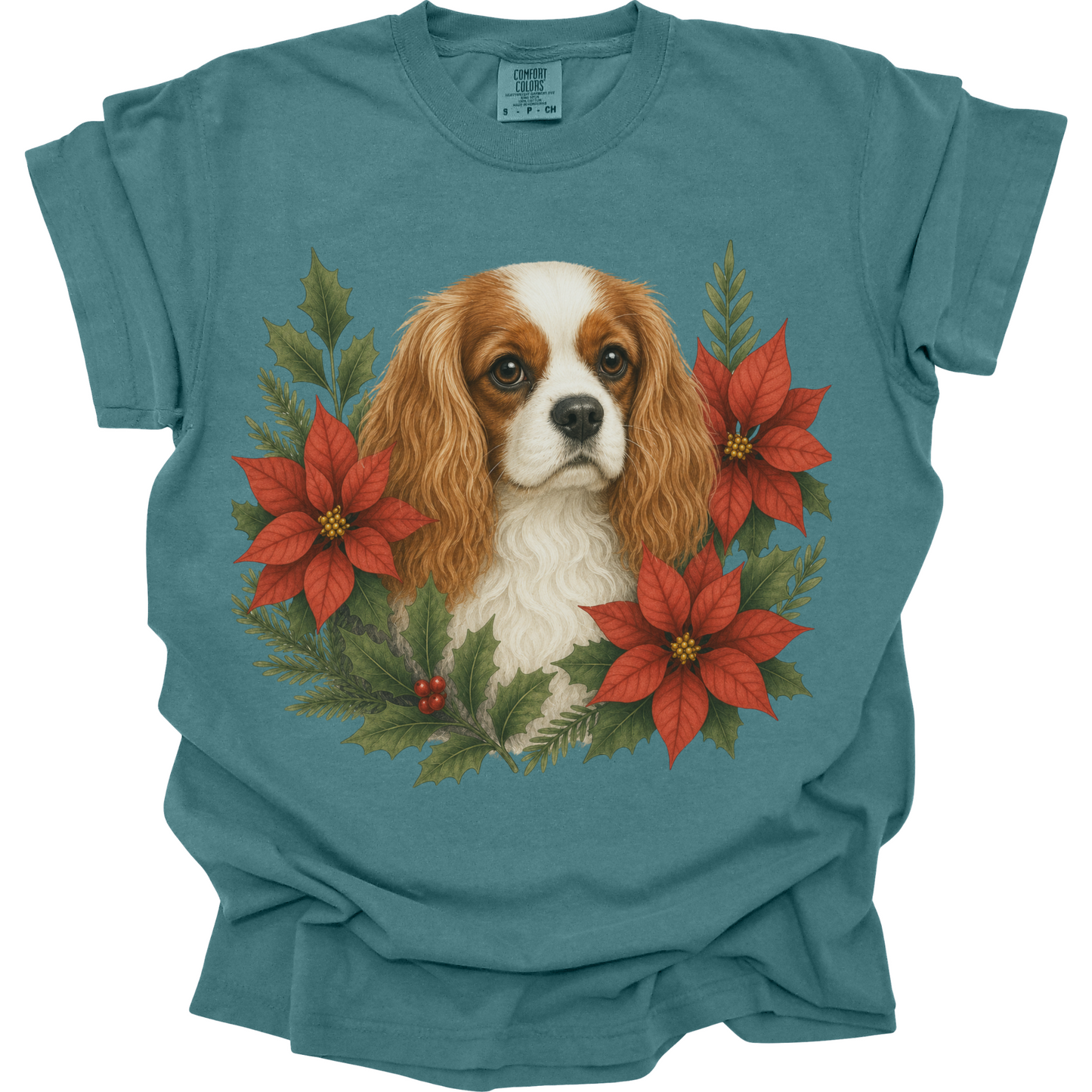 Blenheim Cavalier Christmas Shirt, Poinsettia Dog Mom Holiday Tee