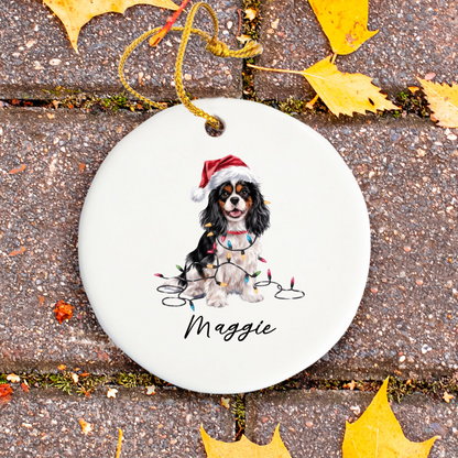 Personalized Tricolor Cavalier King Charles Spaniel Christmas Ornament, Ceramic Dog Lover Gift
