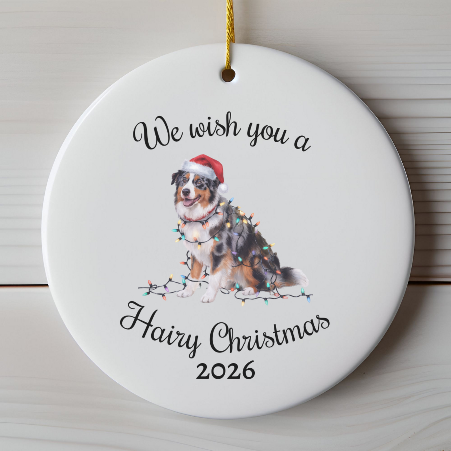 Australian Shepherd Ornament, Personalized Christmas Lights Dog Keepsake