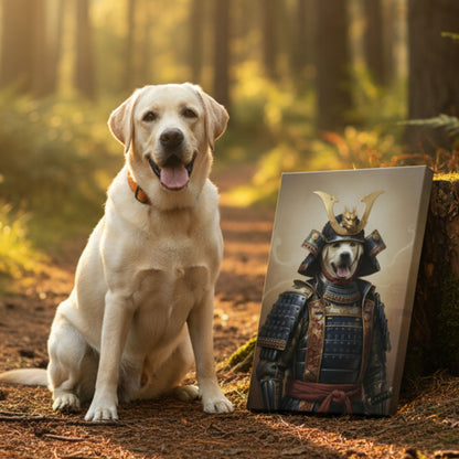Personalized Samurai Dog Portrait on Canvas, Custom Pet Art