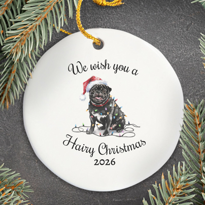 Christmas Black Pug Ornament, Pug Mom, Christmas Lights Dog Keepsake