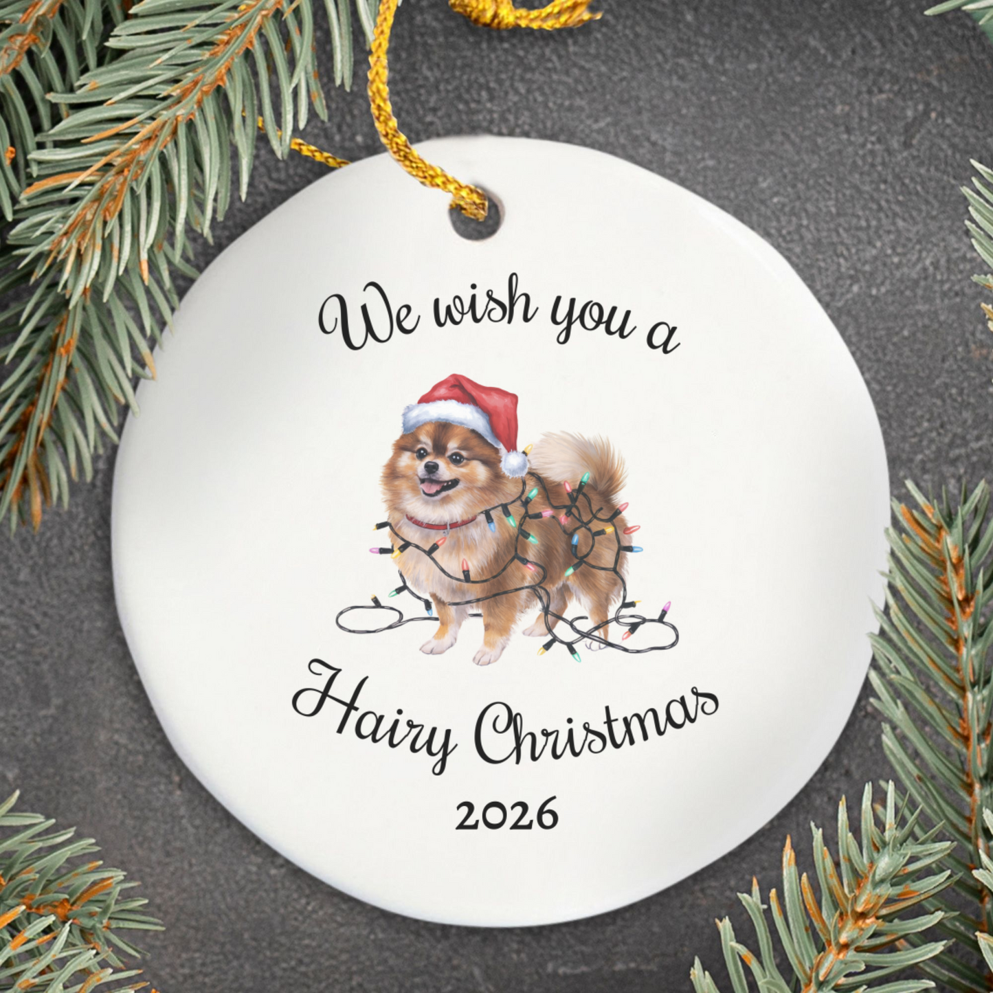 Christmas Pomeranian Ornament, Christmas Lights Dog Keepsake