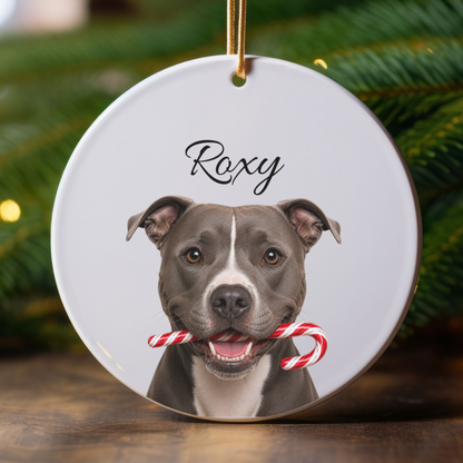 Personalized Pitbull Candy Cane Ornament