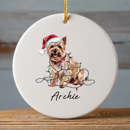 Personalized Cairn Terrier Christmas Ornament, Festive Dog Lights Keepsake, Ceramic Tree Decoration