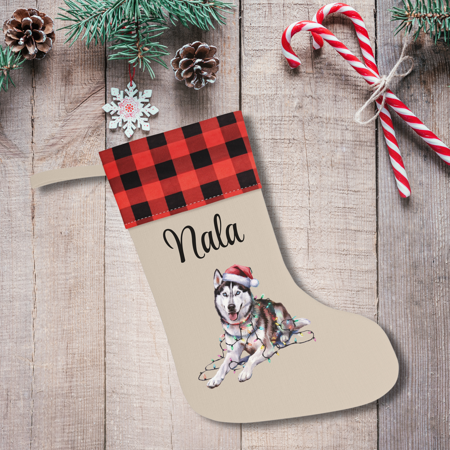 Personalized Siberian Husky Christmas Stocking, Holiday Decor Gift for Pet Lovers