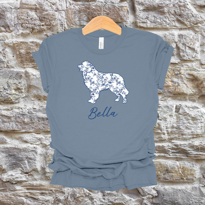 Custom Blue Floral Silhouette Dog Shirt/Hoodie/Tank - Personalize To Select Your Favorite Dog Breed