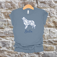 Load image into Gallery viewer, Custom Blue Floral Silhouette Dog Shirt/Hoodie/Tank - Personalize To Select Your Favorite Dog Breed
