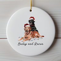 Load image into Gallery viewer, Personalized Red Fox and Black Labrador Christmas Lights Ornament
