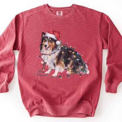 Christmas Shetland Sheepdog Sweatshirt, Lights Dog Sweater, Sheltie Mom Holiday Apparel