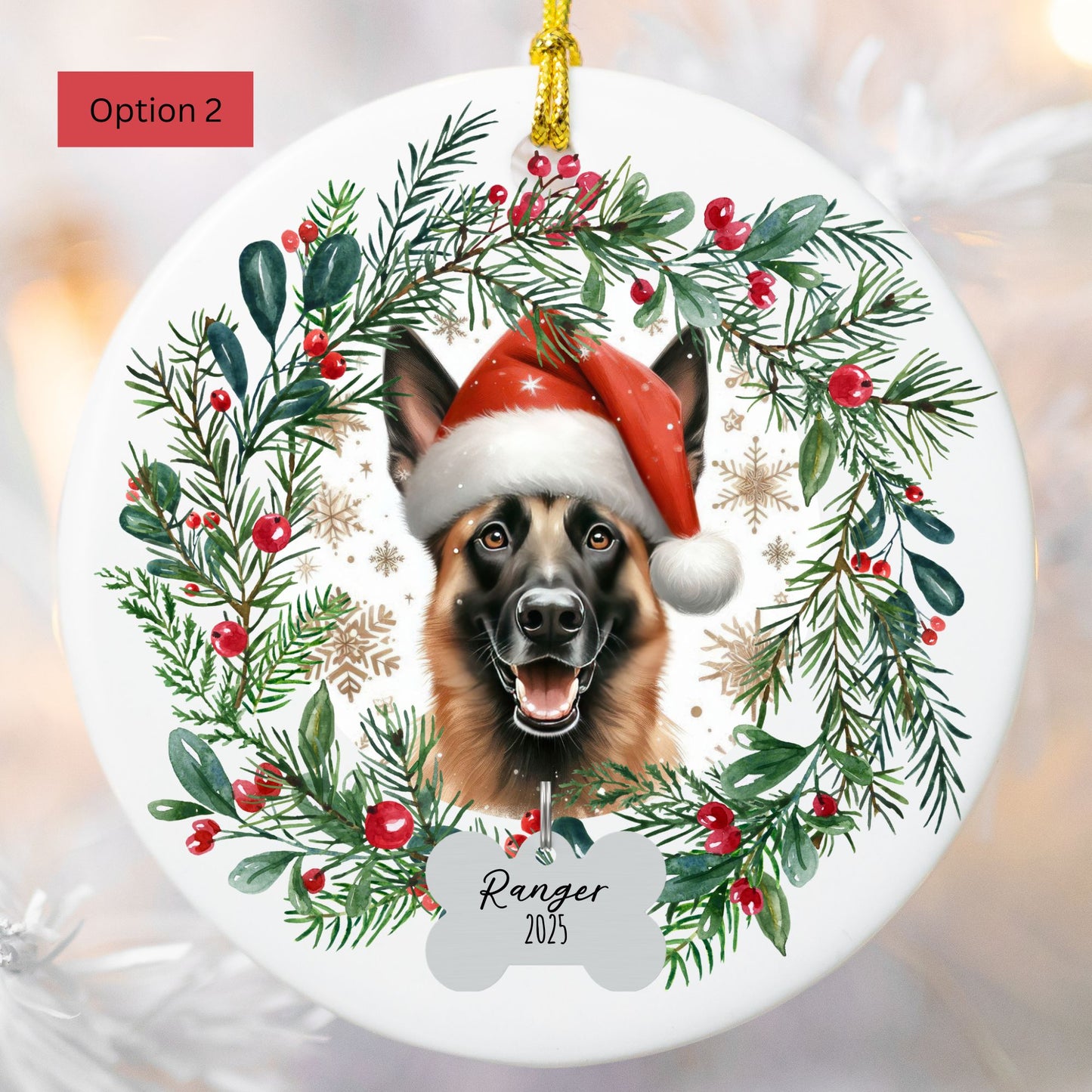 Personalized Belgian Malinois Christmas Ornament