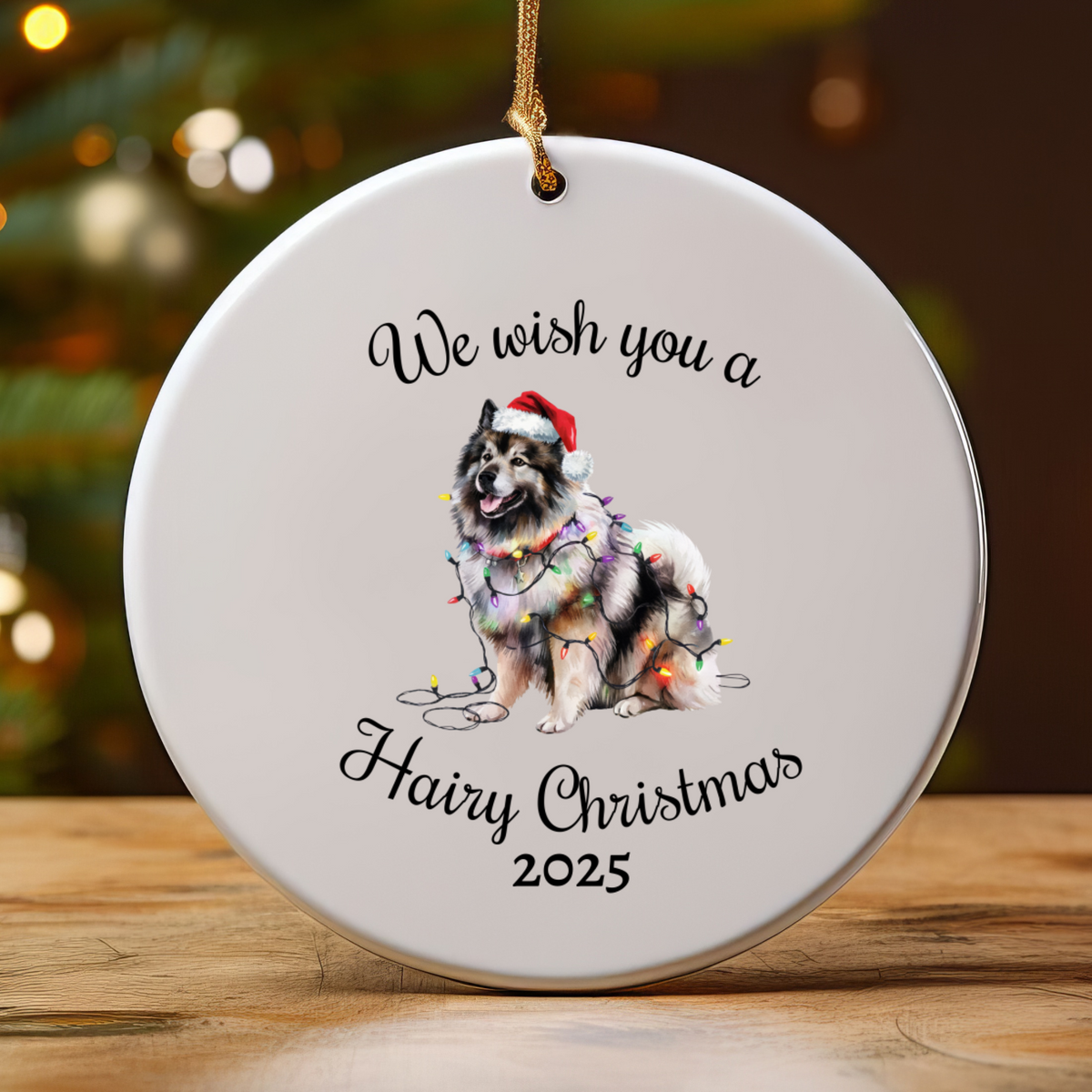 Christmas Keeshond Ornament, Christmas Lights Dog Keepsake
