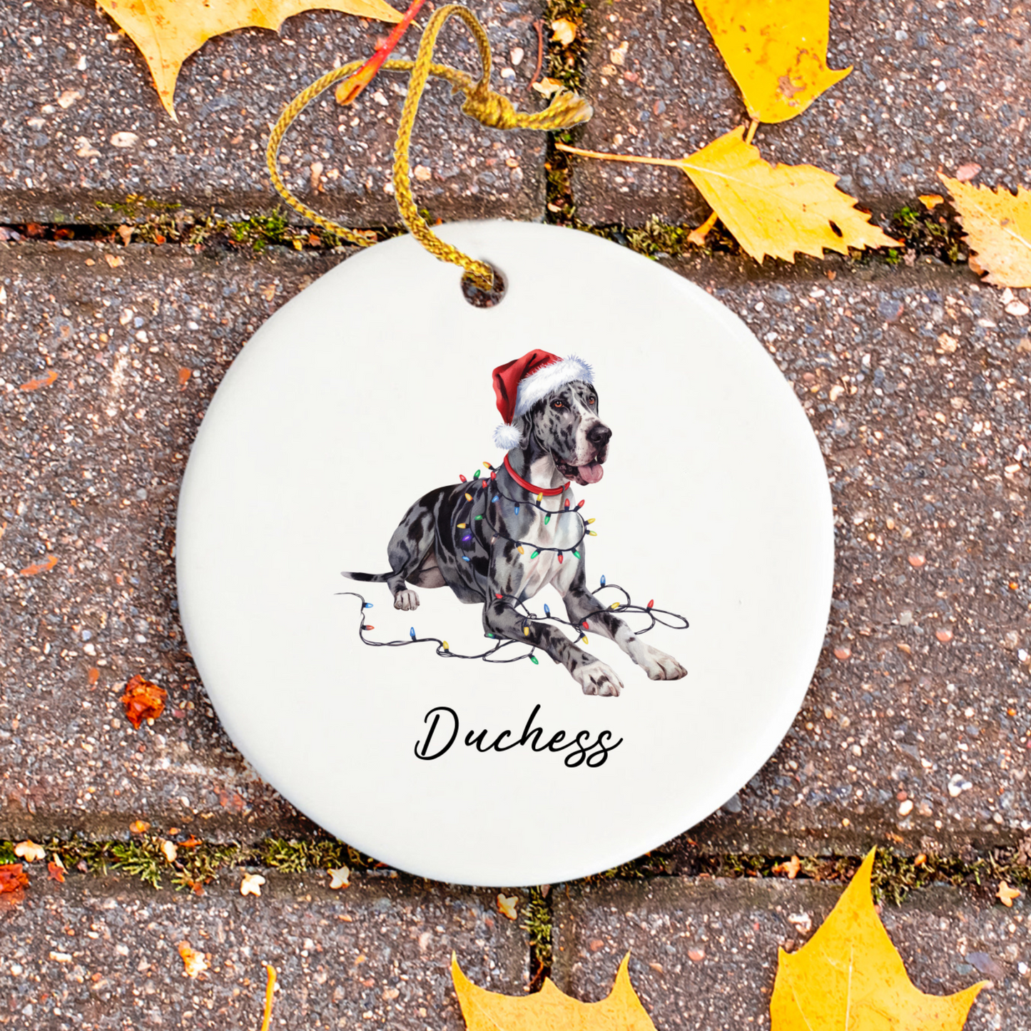 Personalized Merle Great Dane Christmas Ornament, Festive Dog Keepsake