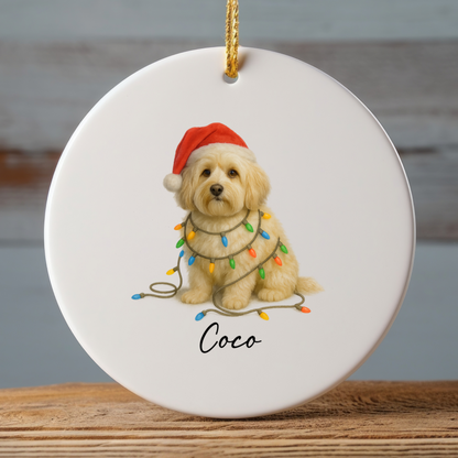 Personalized Cream Havanese Christmas Ornament, Ceramic Dog Lover Gift, Holiday Pet Keepsake Tree Decor