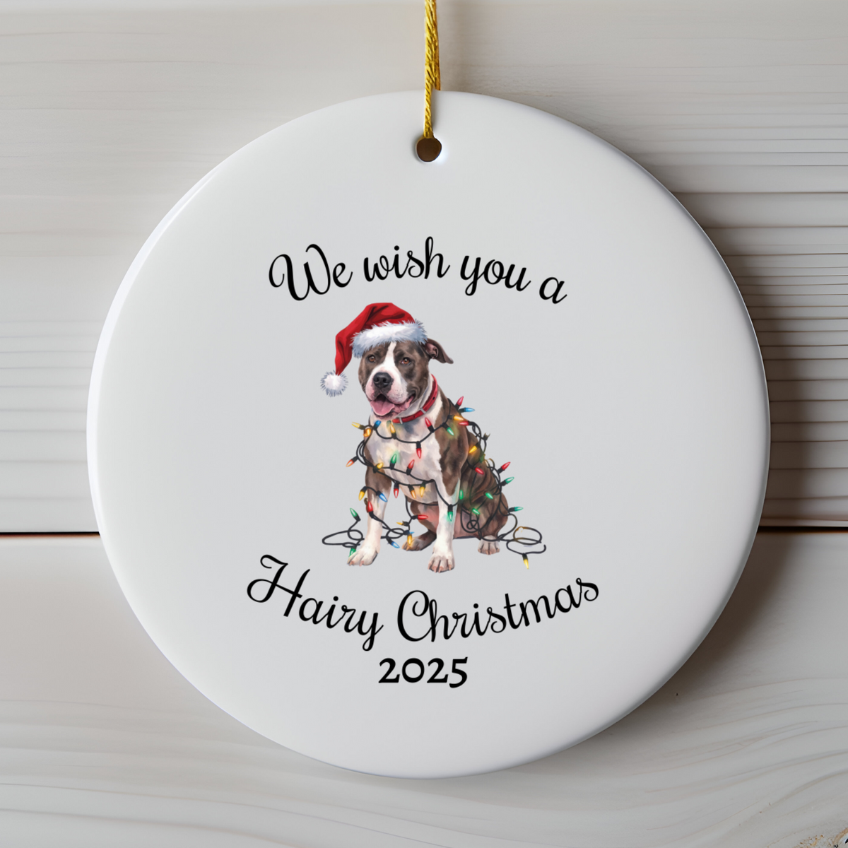 Christmas Pitbull Ornament, Christmas Lights Dog Keepsake