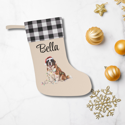 Personalized Saint Bernard Christmas Stocking, Holiday Decor Gift for Pet Lovers