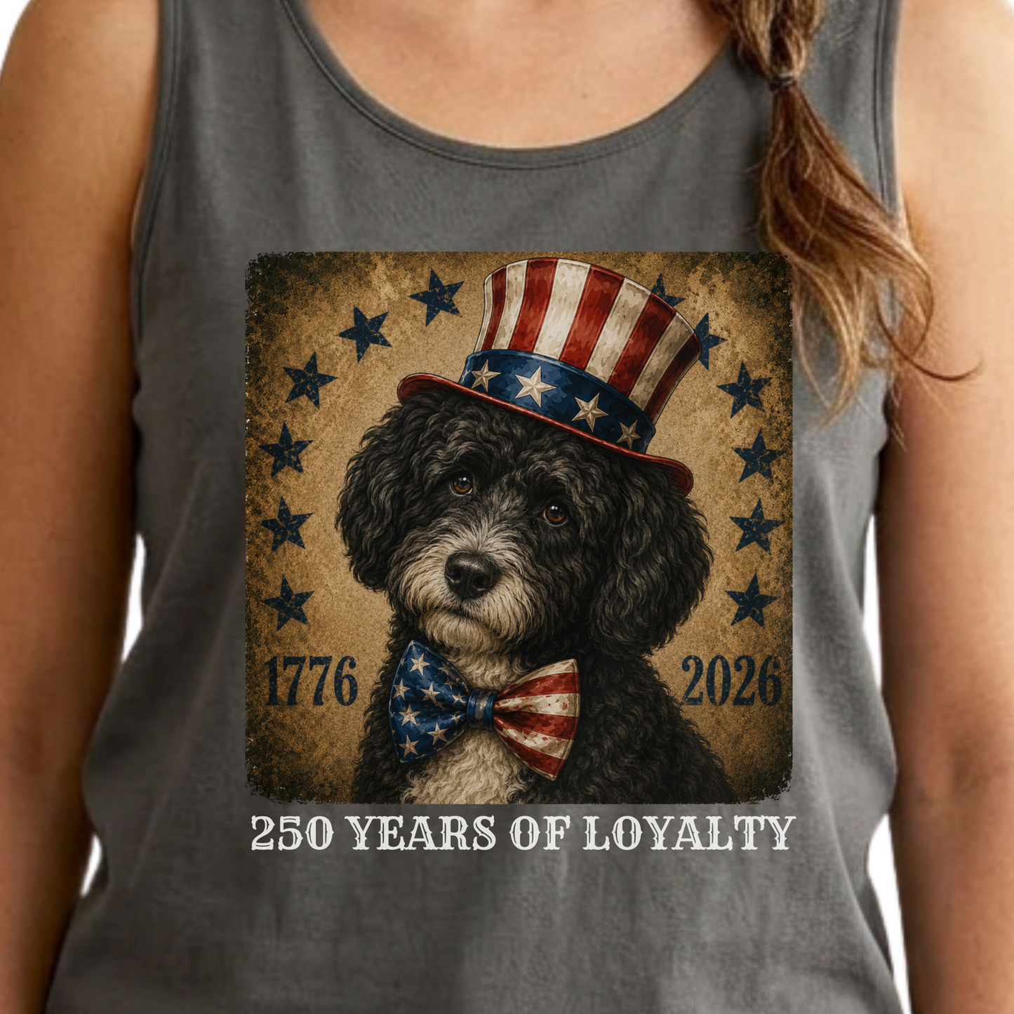 Black Portuguese Water Dog Patriotic Tank Top, 250 Years Loyalty