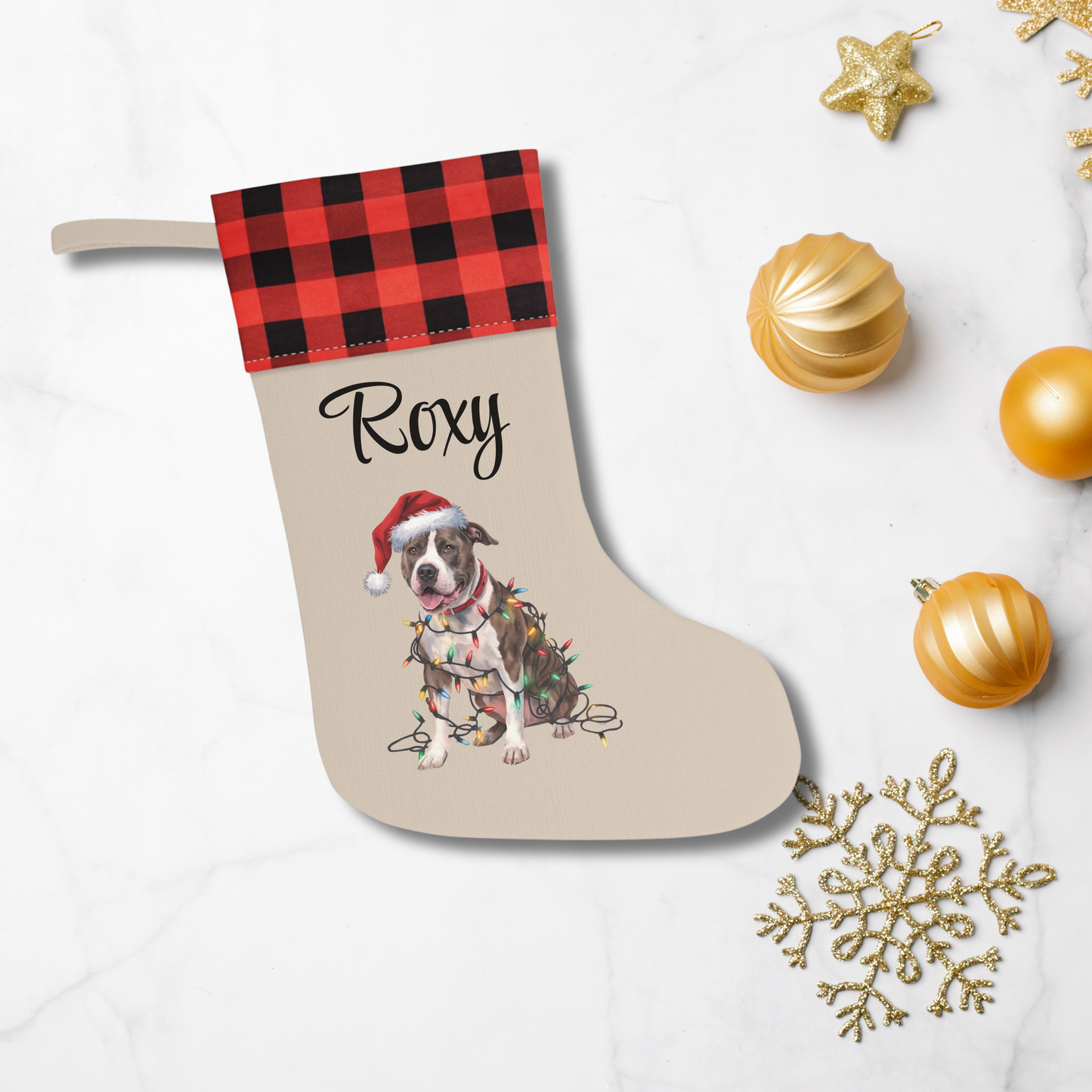 Personalized Pitbull Christmas Stocking, Holiday Decor Gift for Pet Lovers