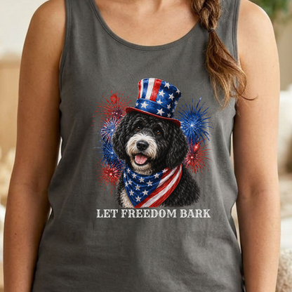 Black Portuguese Water Dog Tank Top, Patriotic Let  Freedom Bark