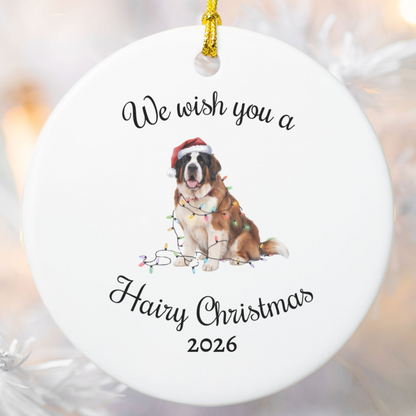 Christmas Saint Bernard Ornament, Christmas Lights Dog Keepsake
