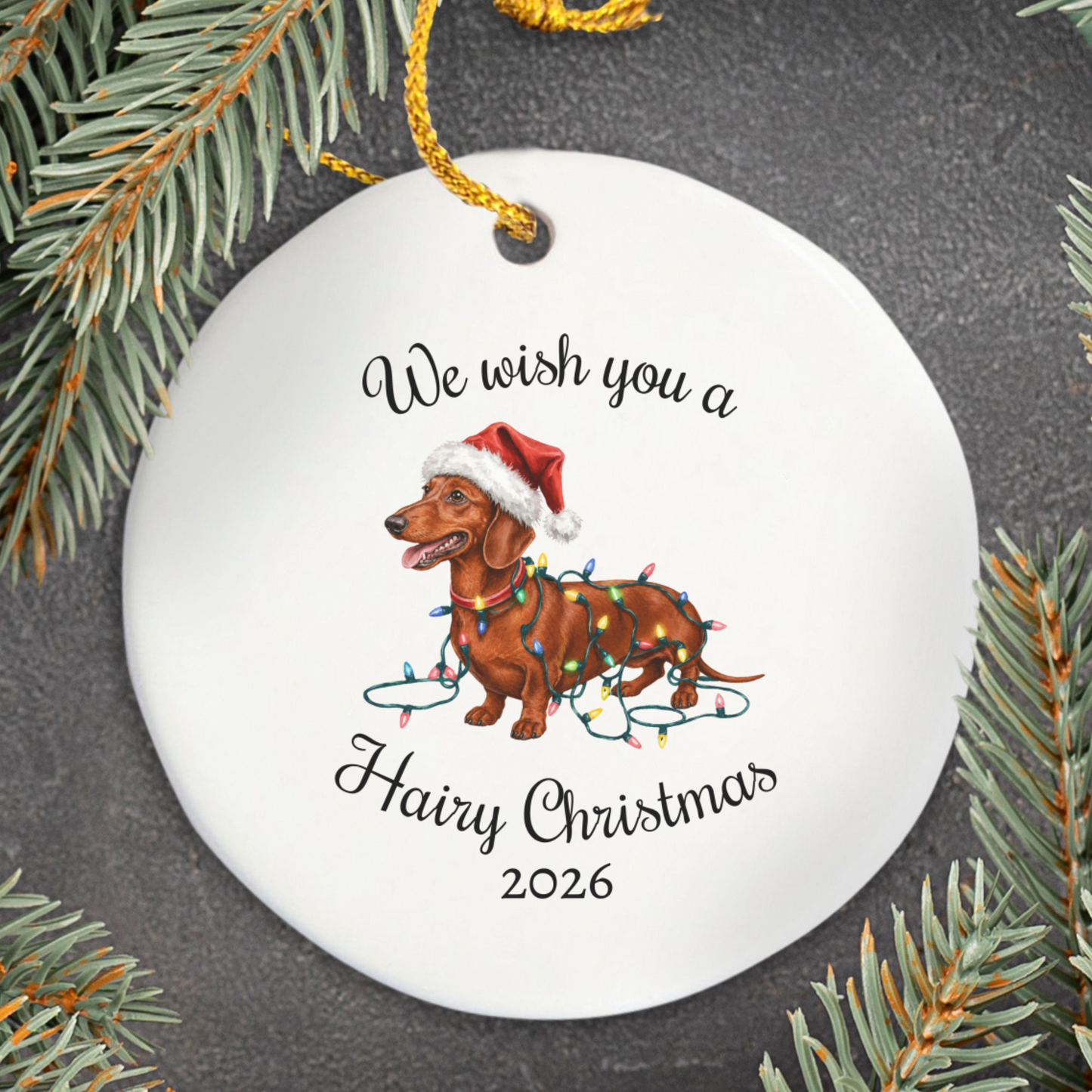 Red Dachshund Christmas Lights Ornament