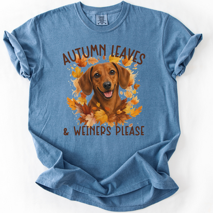 Red Dachshund Mom Fall Shirt, Autumn Leaves & Dachshunds Please