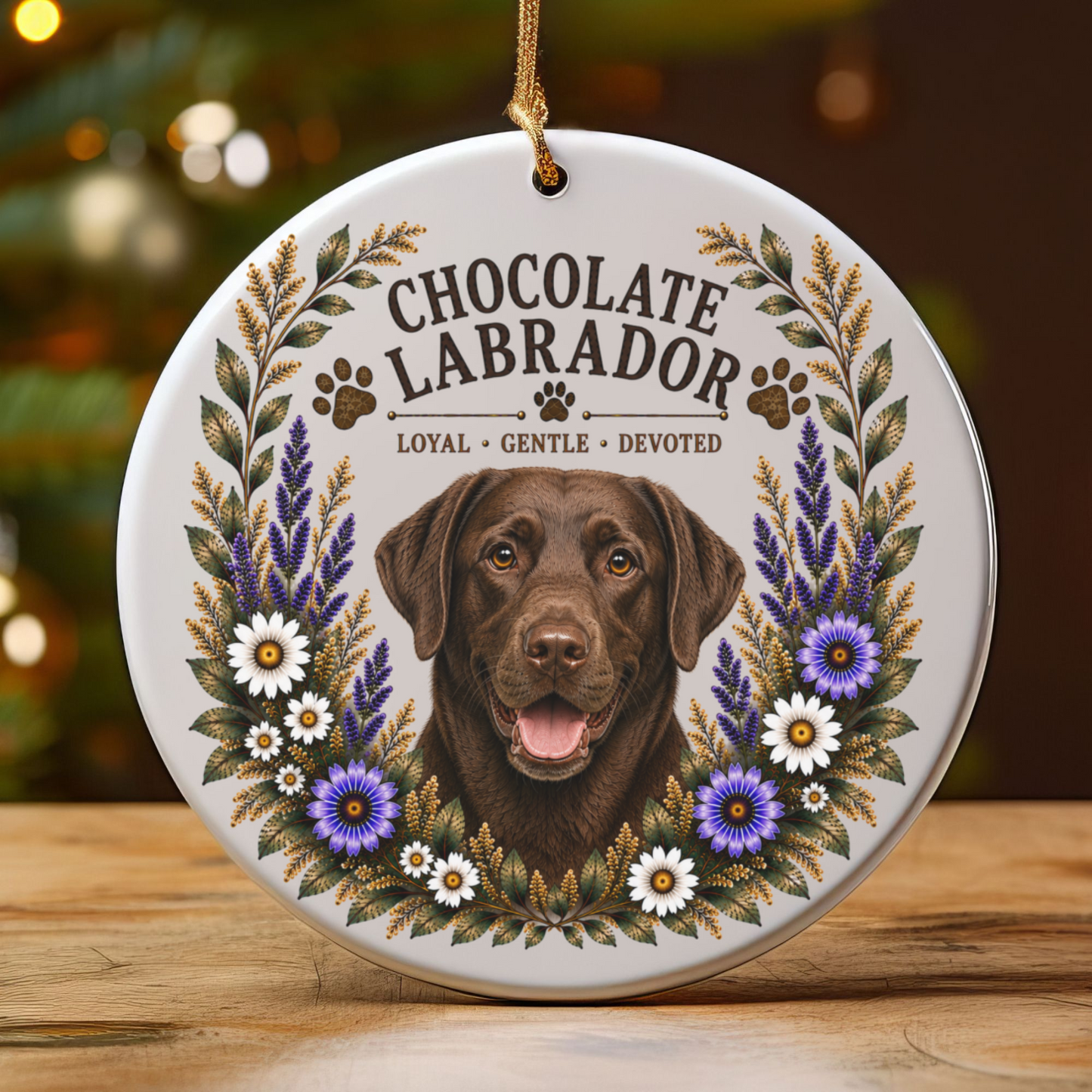 Chocolate Lab Loyal • Gentle • Devoted Ornament