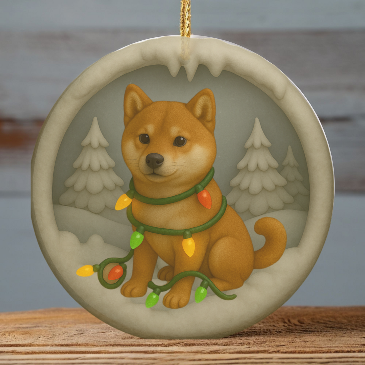 Personalized Red Shiba Inu Christmas Ornament, 3D Clay-Style Dog Keepsake with Lights