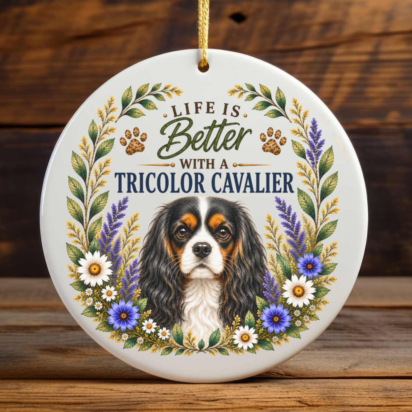Tricolor Cavalier Ornament, Cavalier King Charles Spaniel Gift, Dog Mom Keepsake, Cavalier Lover Gift